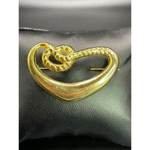 Gold Tone Roped Heart Signed AA Brooch/Pin Length 1.25 Inches
